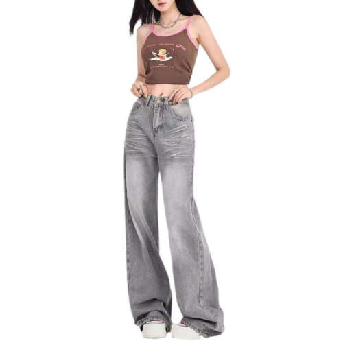 Womens Jeans High Waist Trousers for Women Autumn Straight Leg Denim Pants Retro - Picture 5 of 7