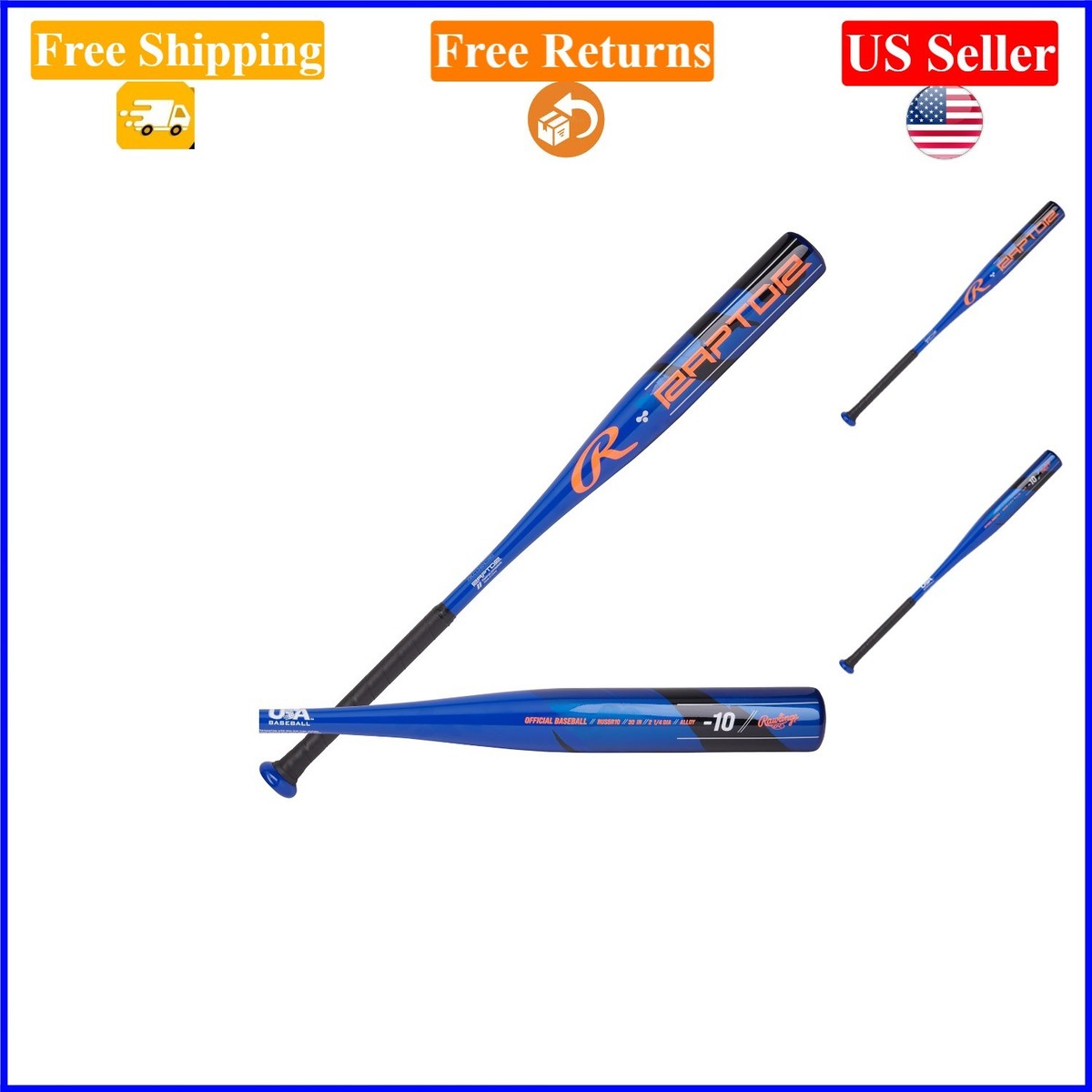 Rawlings Raptor Youth Baseball Bat -10 Drop, Blue/Orange, 30