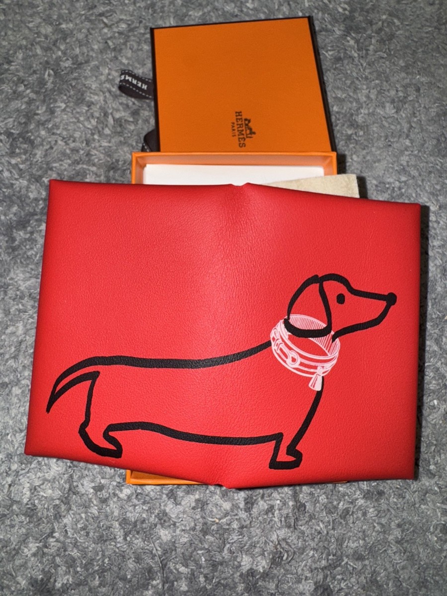Hermes Wallet Calvi Duo Compact Dachshund Dog Rouge De Coeur Red