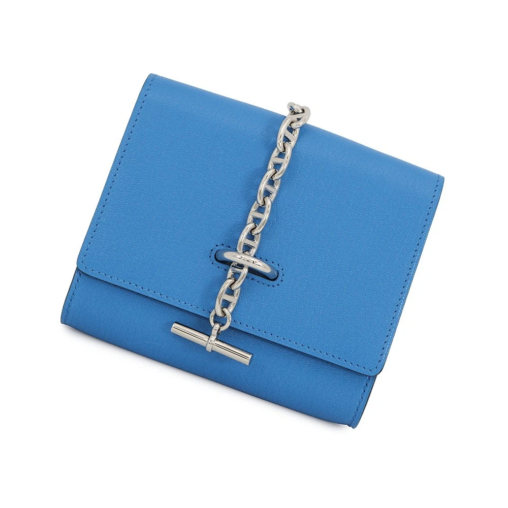 Hermes — HERMES Chaine d'Ancre Compact Chevre Myzore Goatskin Blue Cerise