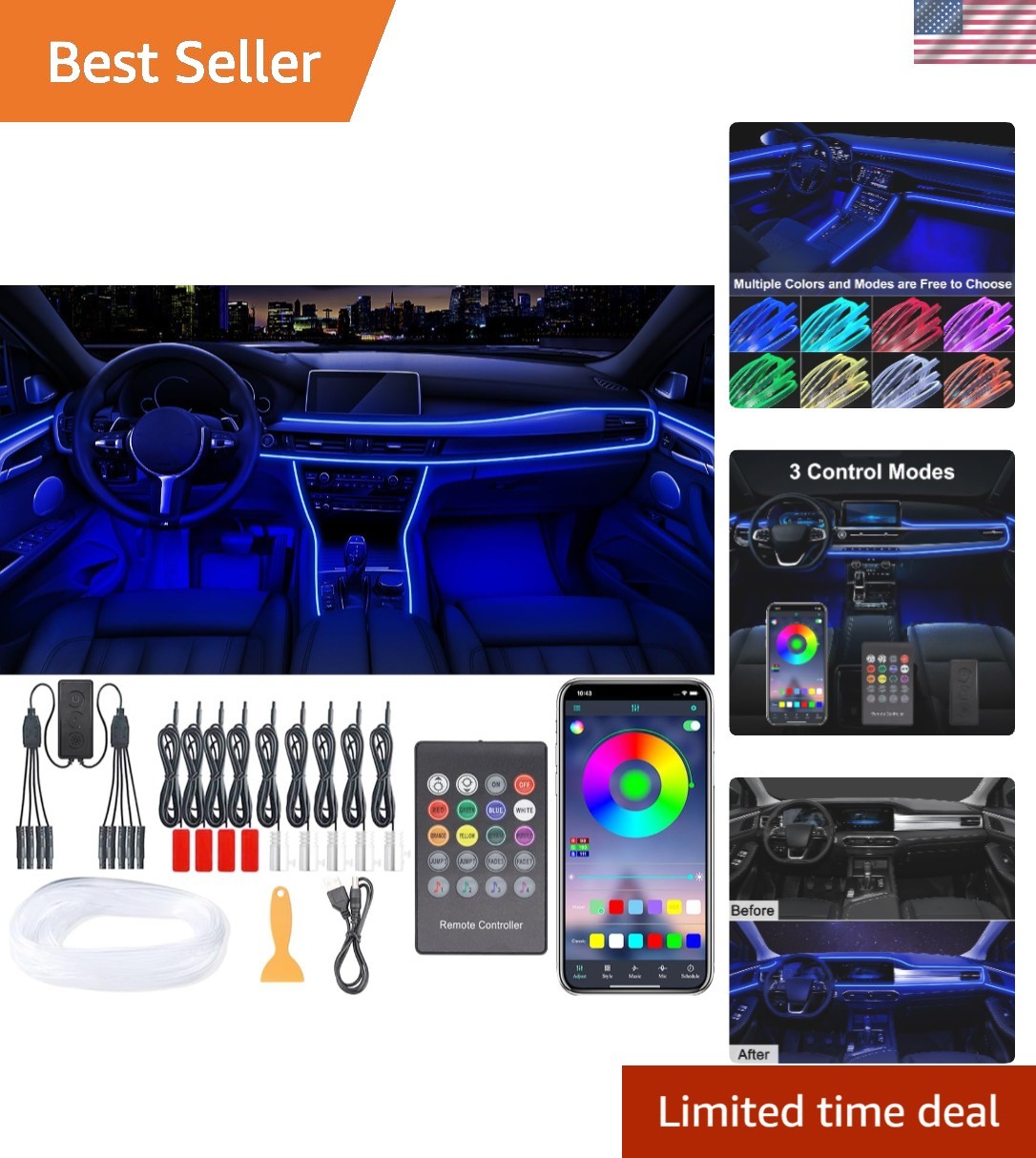 USB-Powered Waterproof Car LED Lights with 3 Control Methods for Custom Style