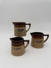 Ceramic Measuring Cup Set of 3 Brown Tan With Handles Pour Spout Markings