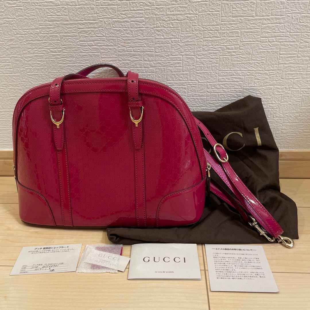 GUCCI Pink Leather GG Pattern 2WAY Shoulder Bag Handbag Vintage Authentic