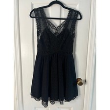 🖤 VTG Free People Black Lace Mini Dress Urban Outfitters Whimsigoth Y2K Sz 2