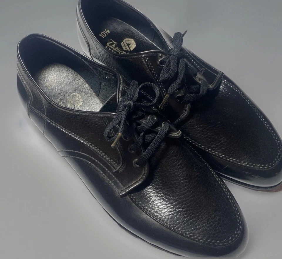 VINTAGE 1950s ELVIS DRESS SHOES BLACK LEATHER LACEUP OXFORDS MEN SZ 10.5 W WOW! - Image 3 of 4