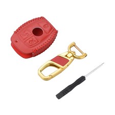 Red 3 Buttons Car Remote Key Fob Case Holder Cover Chain For Mercedes Benz E E
