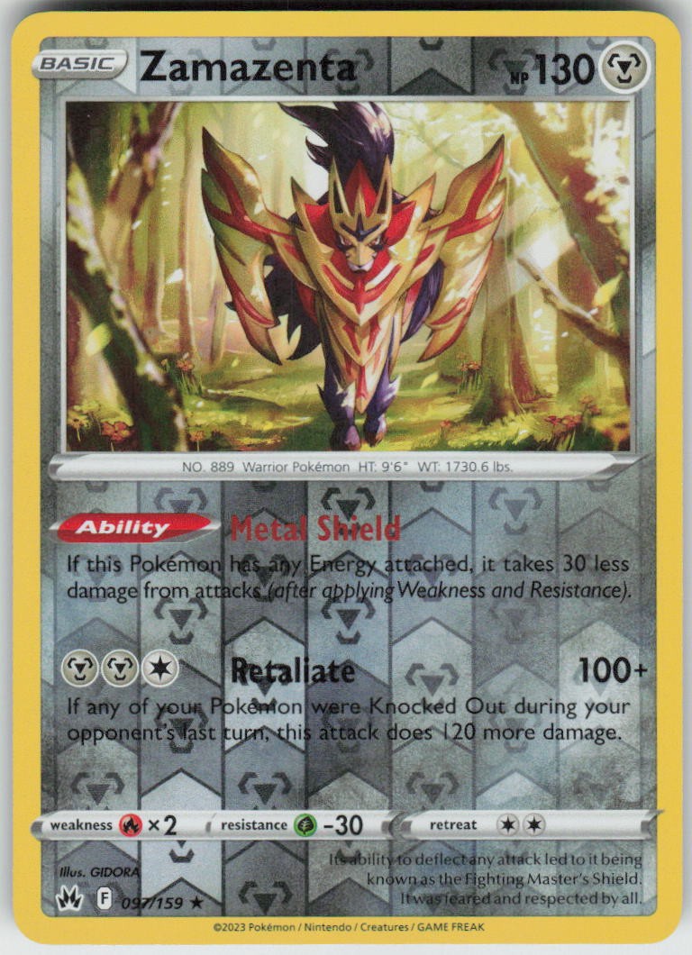 Zamazenta 097/159 Rare Crown Zenith Pokemon Reverse Holo Lightly Played