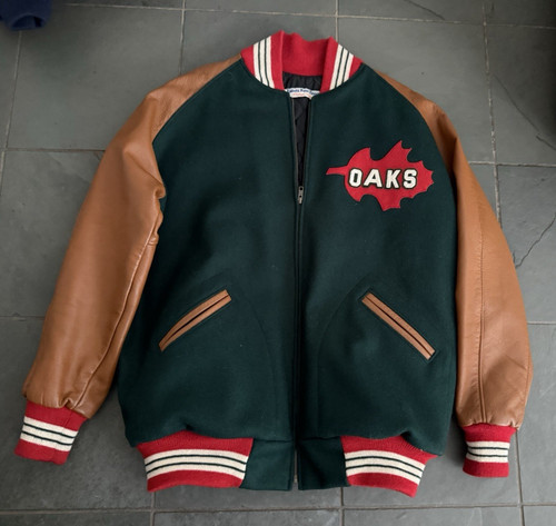 RARE OAKLAND OAKS BASEBALL JACKET Ebbets Field Flannels LEATHER WOOL LARGE $595