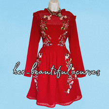 ASOS EMBROIDERED FLORAL & DOTS COCKTAIL PARTY DRESS SIZE 14