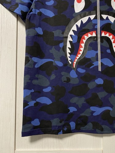 A BATHING APE MENS T-SHIRT WGM BLUE CAMO SHARK COTTON SIZE М - Picture 3 of 23