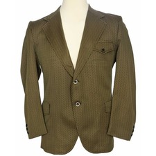 70s Vintage Polyester Leisure Jacket Sport Coat Brown Green Honeycomb Pattern 44