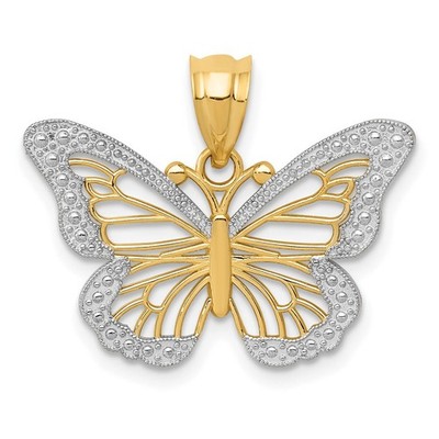 14k Gelbgold & Rhodium Schmetterling Anhänger K4845