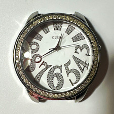 GUESS Women’s Quartz Silver Tone Metal Watch White Dial Crystal Bezel 40mm