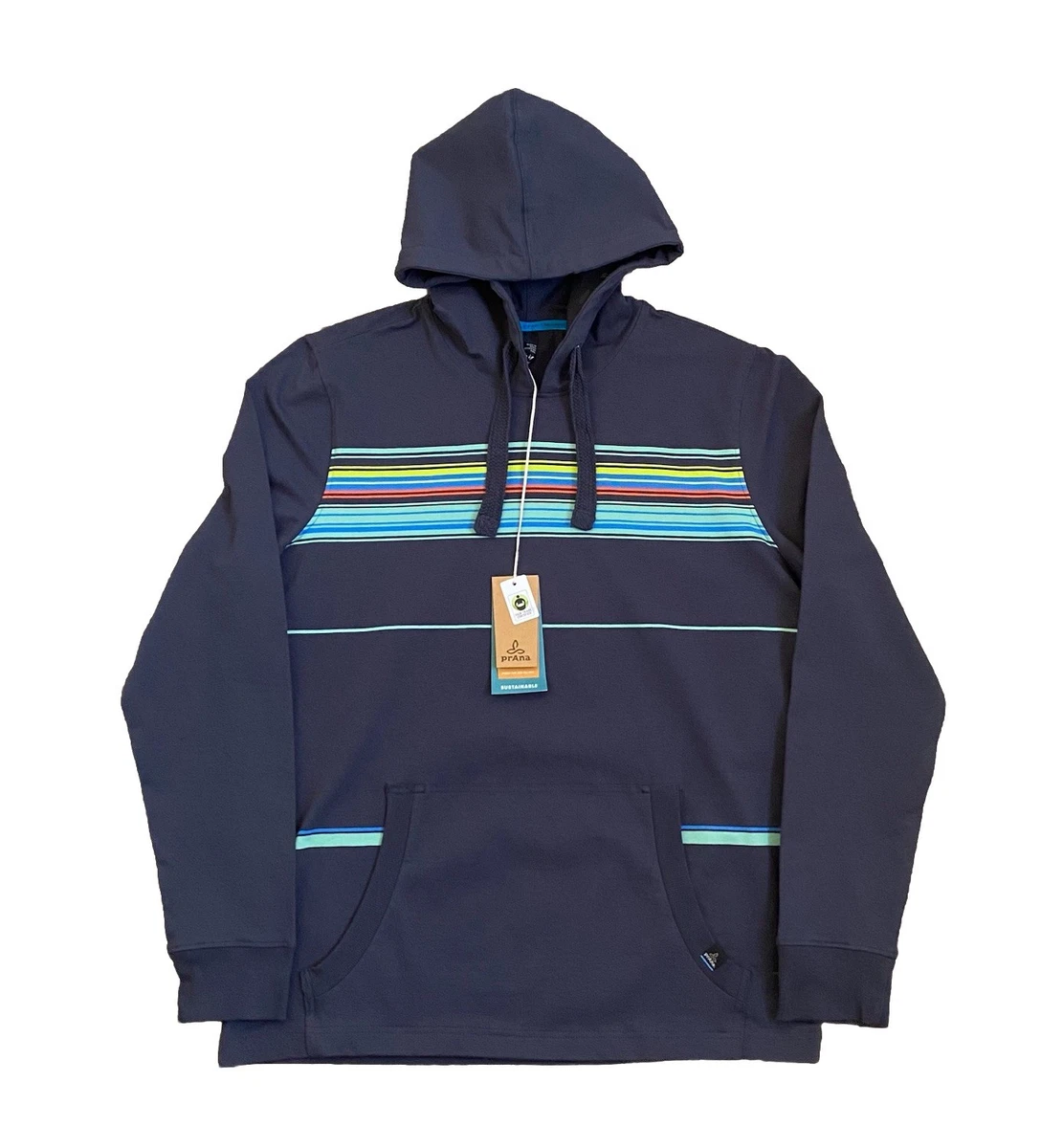 Sweat à Capuche Zip PrAna Homme Équinoxe Côtelé – Bleu Moyen – Taille M – Randonnée