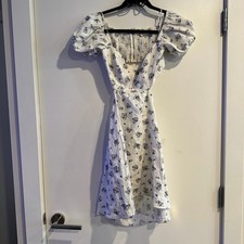  Reformation Emilia Linen Dress White Off-The-Shoulder Zip Smocked Cutout Sz 4 