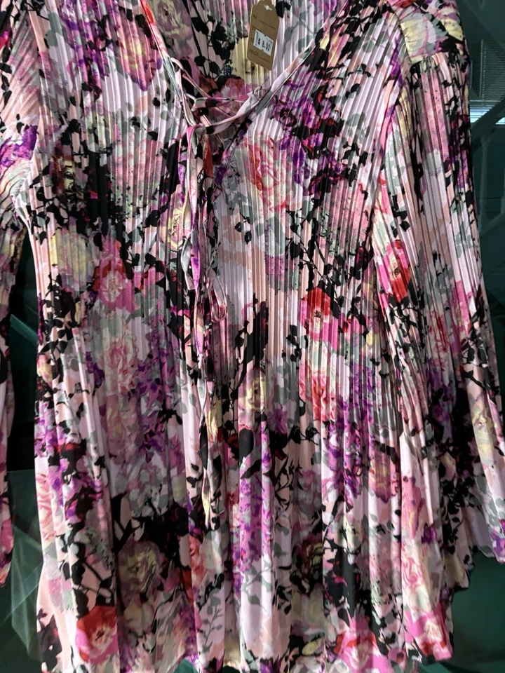 Spense розовый многоцветный плиссированные цветочный крестьянин блузка размер M - Изображение 3 из 4