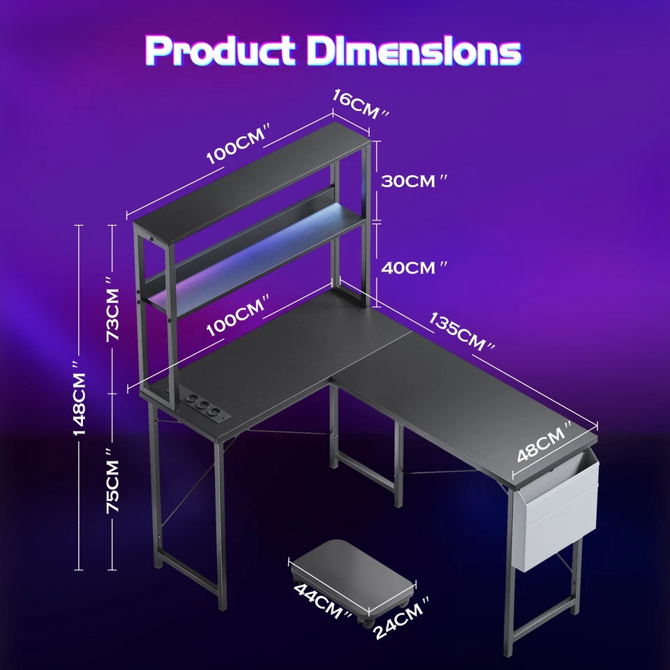 Neu Schreibtisch Einstellbare LED Lights Computertisch Bürotisch L Form mit Sock - Bild 3 von 4