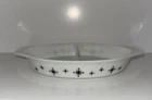 Vintage Pyrex Black Star Atomic Compass 1.5 Quart Divided Casserole Dish No Lid