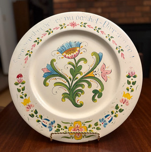 Large 16" Vintage Per Lysne Norwegian Rosemaled Folk Art Wood Plate, Signed
