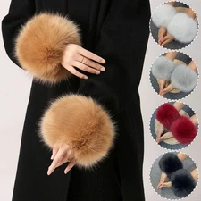 Womens Fur Gloves Faux Rabbit Fur Cuffs Winter Warm Arm Warmer Bracelet