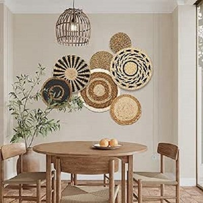 Boho Wandkorb Deko 7er Set, Wandbehang Weidenkorb Rattan Wanddeko Ro