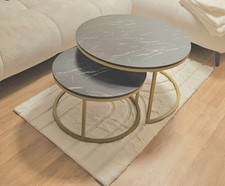 Couchtisch Rund 2er Set , Mamor Couchtisch Gold Metallgestell