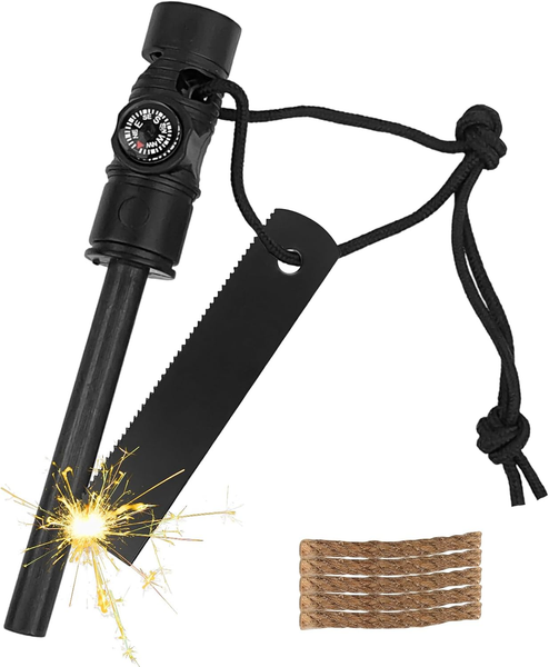 Feuerstarter Set FüR Outdoor Camping Survival Mit Kompass Pfeife Paracord-image