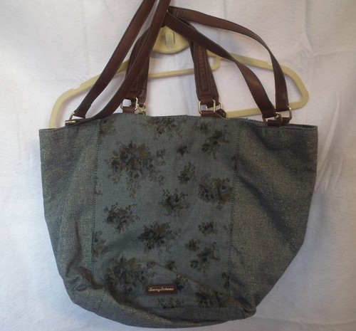 Tommy Bahama Convertible Tote Coral Reef Floral Blue Denim Purse NWT