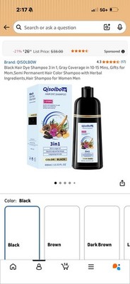 QISOLBOW 3in1 Black Hair Dye Shampoo 400ml Semi Permanent Argan Oil
