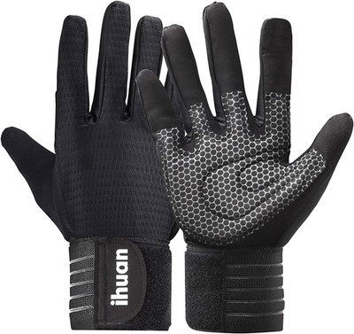 Full Finger Weight Lifting Gloves With Wrist Wrap Padded Grip Touchscreen Size L