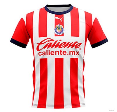 Personalized LIGA MX Chivas Home T-Shirt Print All Red/White Stripes For men