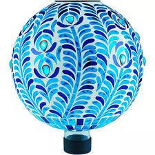 Solar Gazing Ball Blue 10 In. Mosaic Glass Gazing Globe with Solar Light for Pat