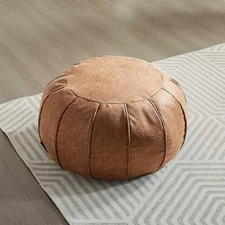 é Unstuffed Pouf Ottoman, Round Supersoft Handmade Home St126 Brown-1