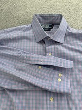 Polo Ralph Lauren Regent Dress Shirt Mens 17 32/33 Classic Fit Blue Red Plaid