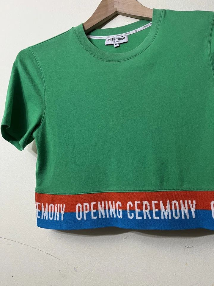 Opening Ceremony Women’s Cropped T-Shirt Size Xtra Small Logo Hem 100% Cotton - Image 3 of 4