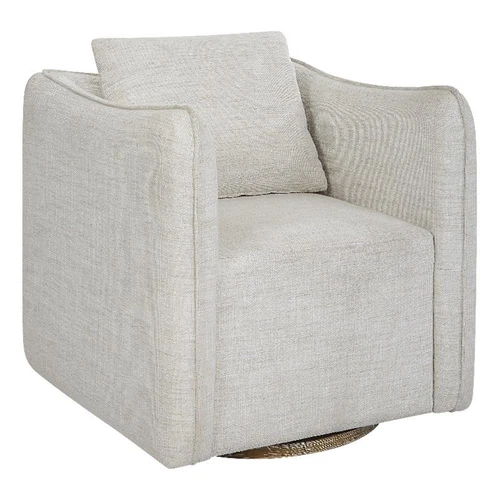 Uttermost Corben Farmhouse Wood and Fabric Swivel Armchair in Off White - Picture 1 of 10