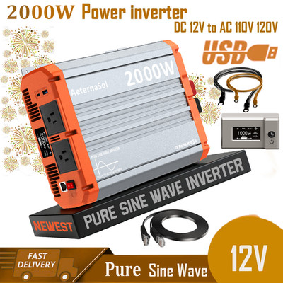 2000W 12V to 110V 120V Converter Pure Sine Wave Power Inverter Car Peak 4000W US