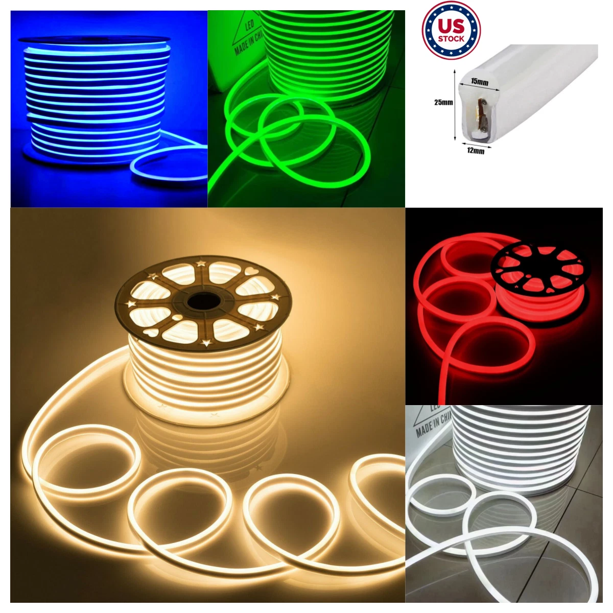 164ft 110V Waterproof LED Neon Rope Strip Lights for Outdoor Garden Home Decor