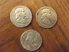 Lot of 3 Franklin Ha1f Dollars 1952 p , 1954 p and 1963 p.