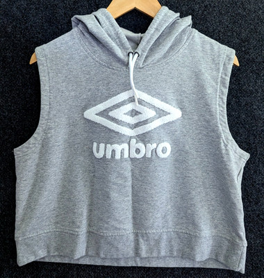 Umbro Sleeveless Cropped Hoodie Sweatshirt Womens Size XL Athleisure Gray Sporty