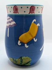 Saparna Ceramics Blue  Seaside Ocean Beach Style Colorful Vase Coastal Cottage 