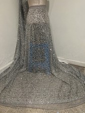 Silver Beaded Sequins Embroidery Bridal Lace Fabric 50 Width Sold By Yard