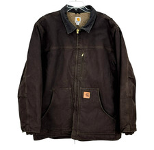 Carhartt Men s C61 DKB Work Jacket XL Duck Canvas Brown Sherpa Lined Barn Coat