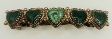 Vintage Green Hearts In Gold-tone Hair Barrette 3.25"