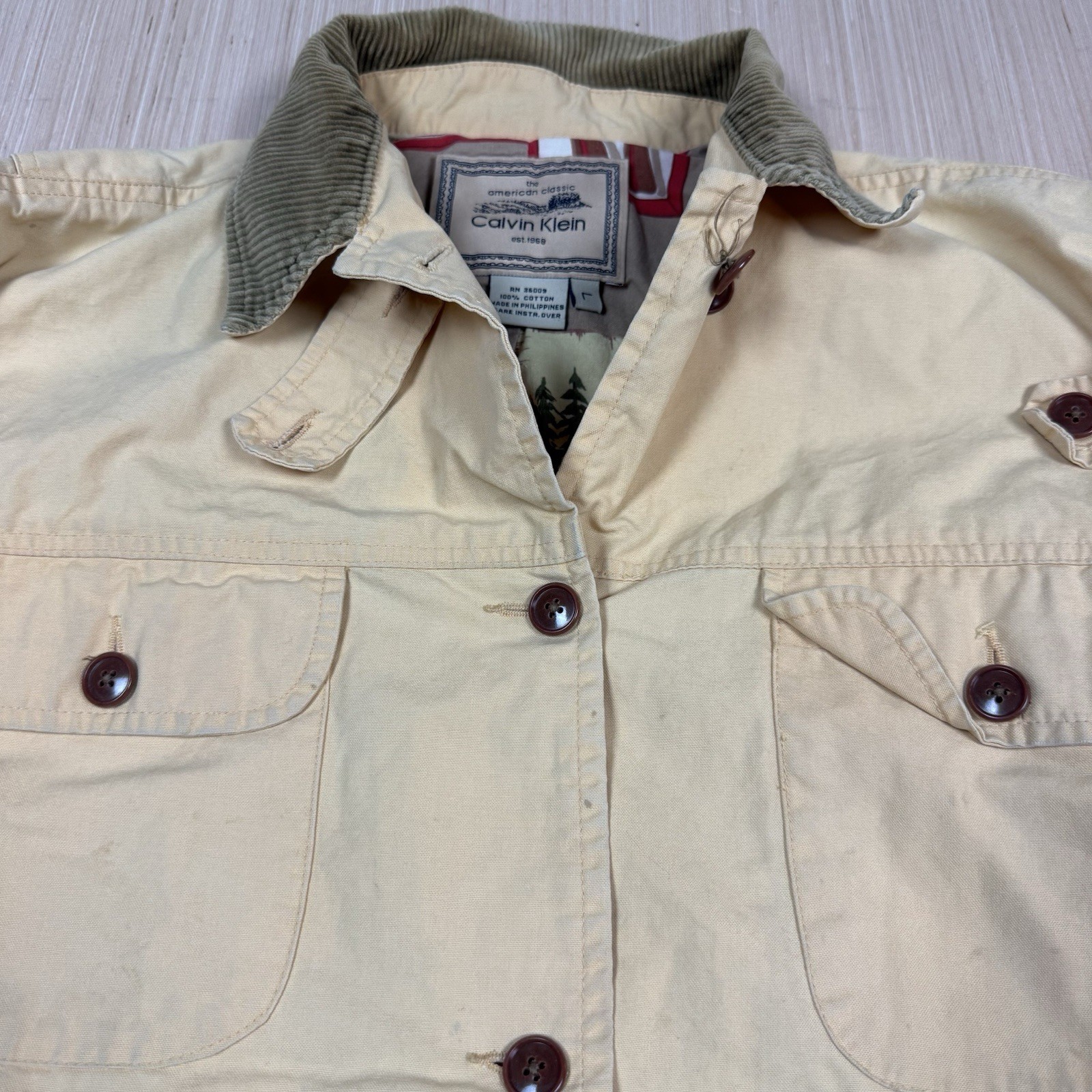 Vintage 90s Calvin Klein Barn Coat Chore Jacket Large Women’s Corduroy Collar