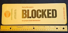 Vintage Continental Airlines Occupied/Blocked Seat Airline Placard Advertisment