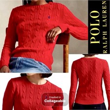 NWT 148 Polo Ralph Lauren Allover Cotton Cable Red Crewneck Sweater MD,LRG,XXL