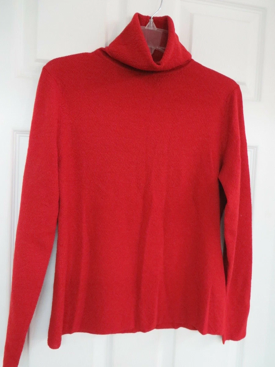 EILEEN FISHER Knit Turtle Neck Mock Red Top WASHABLE Wool Sweater