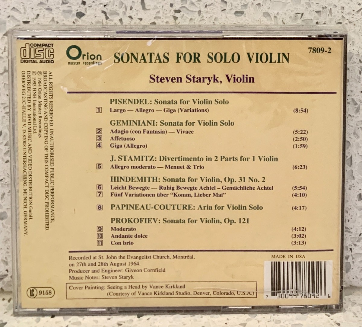 STEVEN STARYK Sonatas for Solo Violin (CD, Orion) PISENDEL