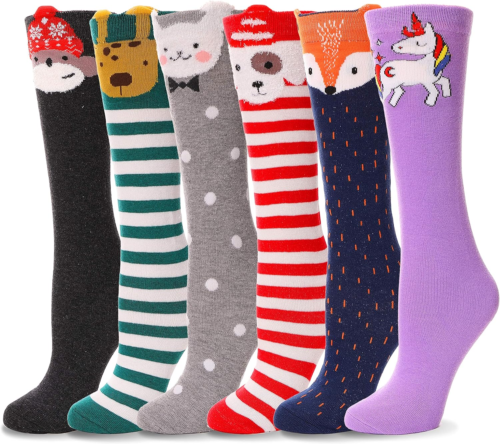 Kids Girls Knee High Socks Long Boot Crazy Silly Fun Gift Cute Tall Animal Socks